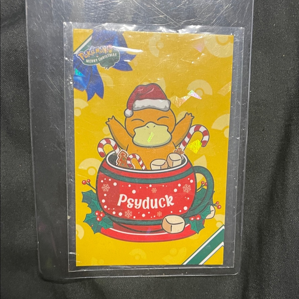 Pokemon Psyduck Holiday Card with Red and Yellow